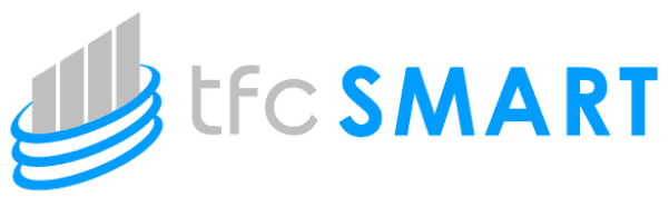 Logo de tfcSMART en azul y gris, con diseño moderno y tecnológico.
